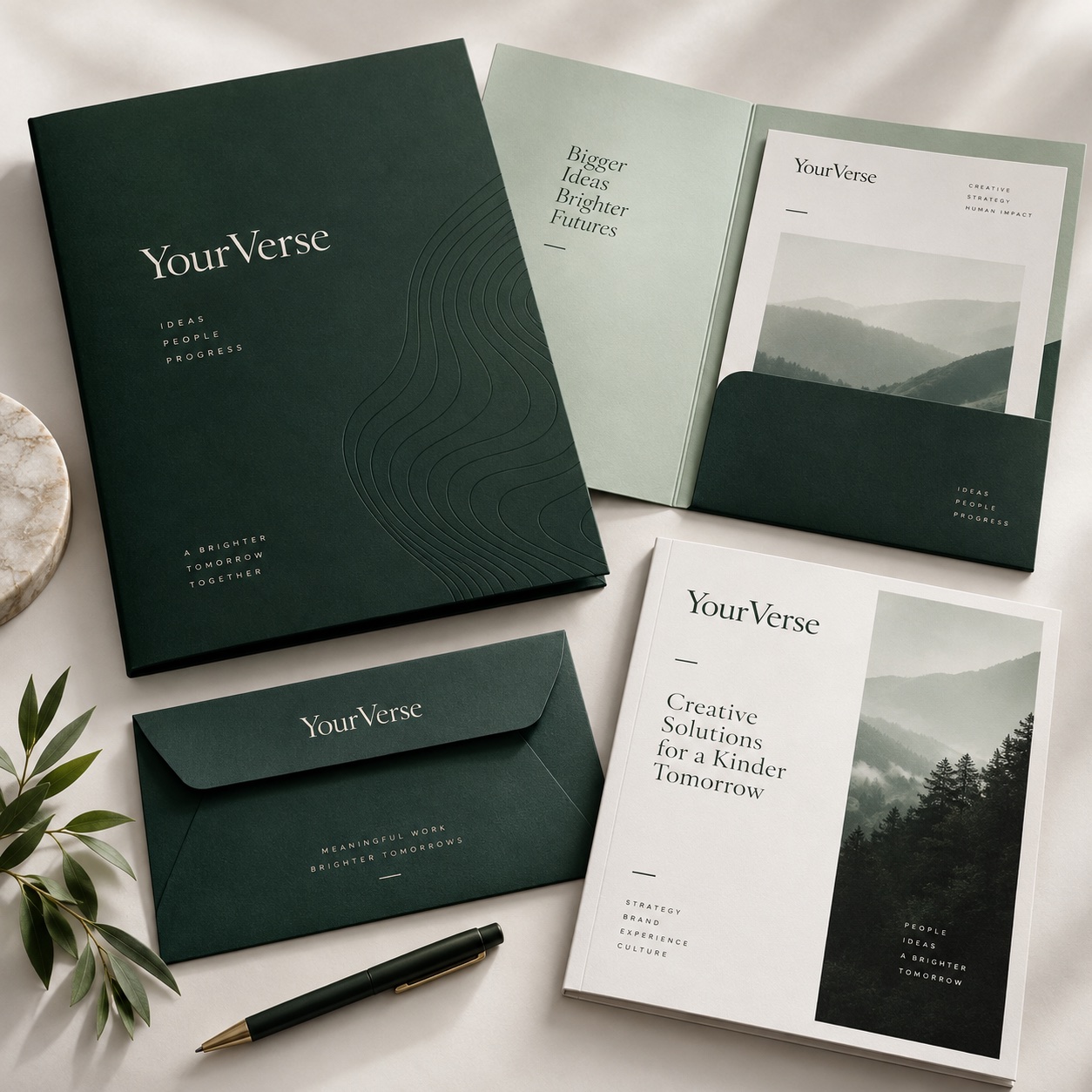 Branded folder and envelope stationery set