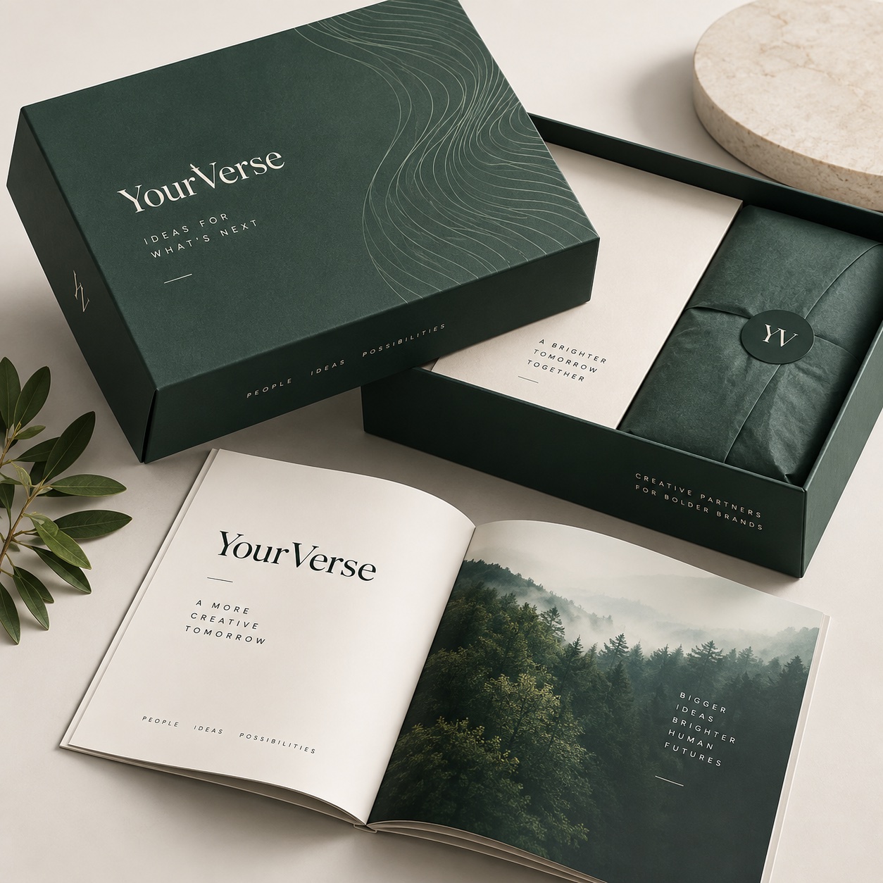 Product box and coordinated brochure