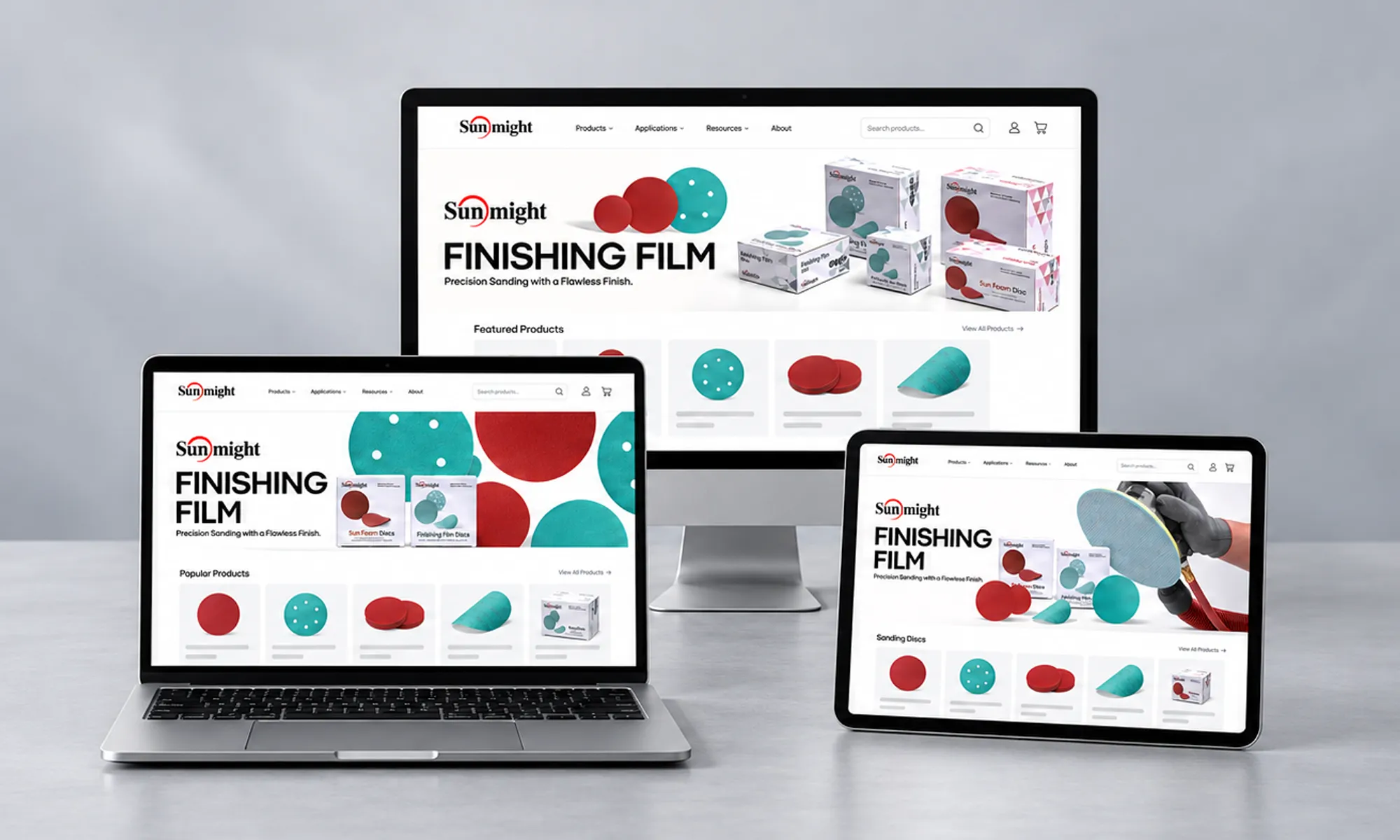 White product packaging with coordinated sales collateral