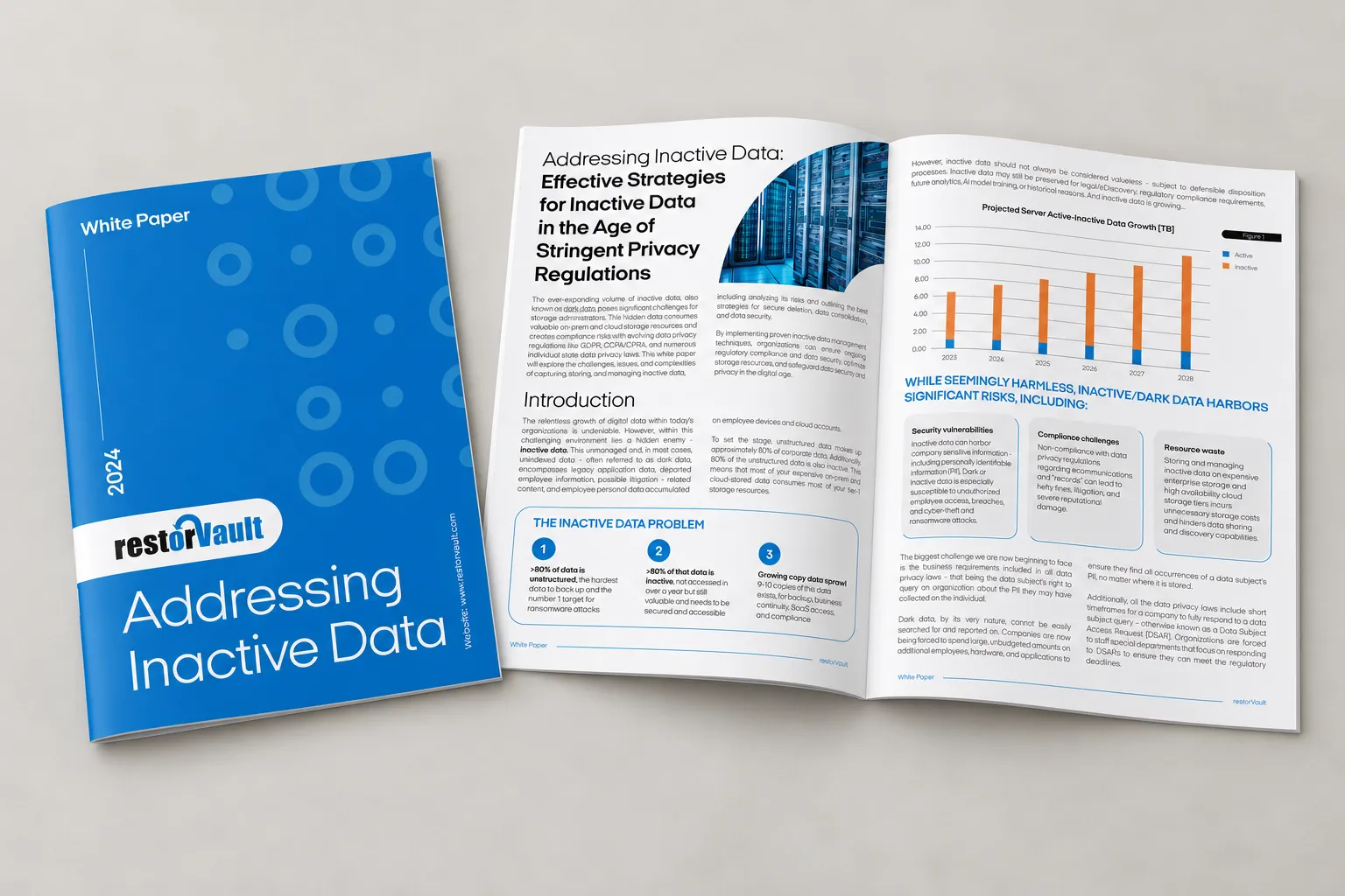 Open corporate report with charts and presentation layouts